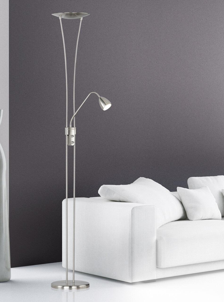 Lampadar Arizona, TRIO, 25.5x180 cm, 19W / 5W, 2x SMD, metal, nichel mat - imagine 4